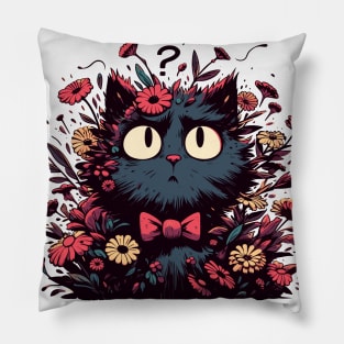 Kawaii botanical confused cat Pillow