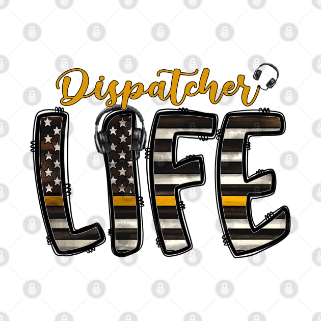 Dispatcher Life Thin Gold Line Flag for 911 Police and Sheriff Dispatch by Shirts by Jamie