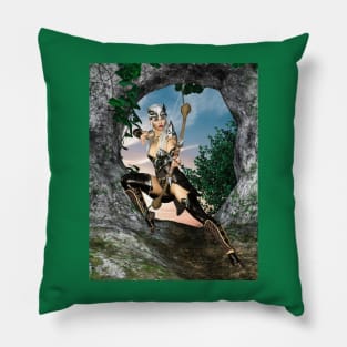 Archer Woman with Bow and Arrow Pillow