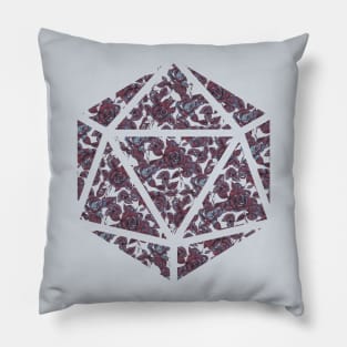 Dark Vampire Blue and Red Gradient Rose Vintage Pattern Silhouette D20 - Subtle Dungeons and Dragons Design Pillow