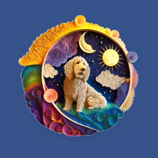 Goldendoodle Dog Nature Full Crescent Moon Sun Whimsical T-Shirt