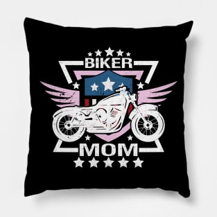 Biker Mom White Motorcycle Pink Wings Flag Pillow