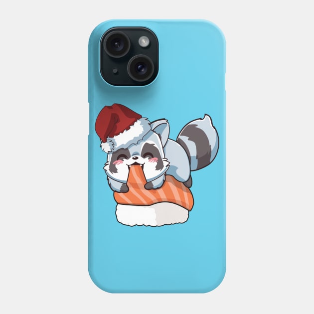 Racoon Salmon Sushi Christmas Phone Case by Myanko