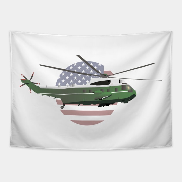 Marine One Helicopter with American Flag Tapestry by NorseTech