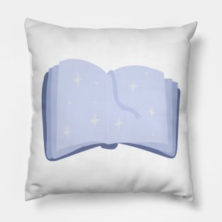 An open, magic blue book with stars for readers Pillow