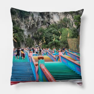 Colorful stairs to Batu Caves entrance Pillow