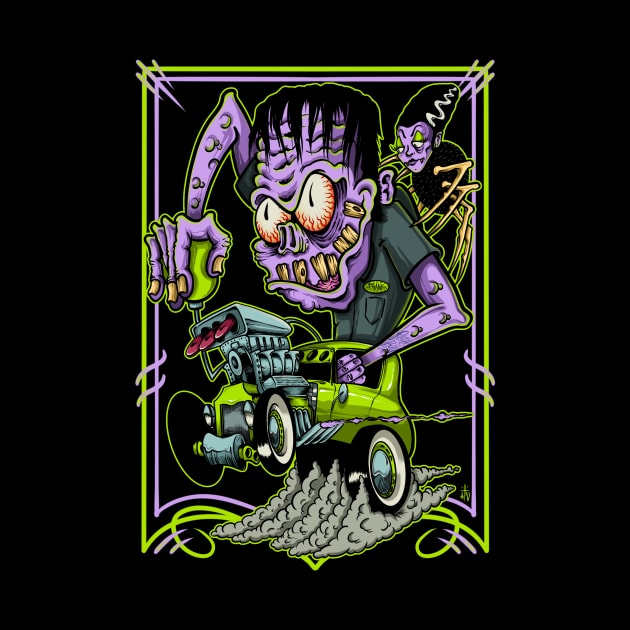 Frankenstein hot rod by Il villano lowbrow art