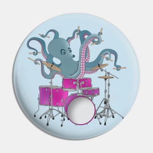 Octopus Playing Drums Pin