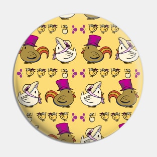 Chickens in Victorian Hats Pattern Pin