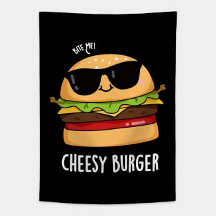 Cheesy Burger Funny Food Puns Tapestry