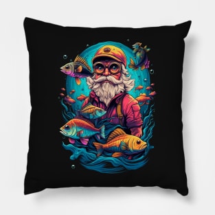 Fisherman man fishing fish sea ocean underwater art Pillow
