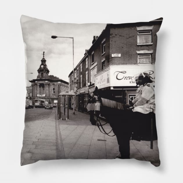 Police horse on duty during a football match - Burslem, Stoke on Trent, UK, 1996 Pillow by richflintphoto