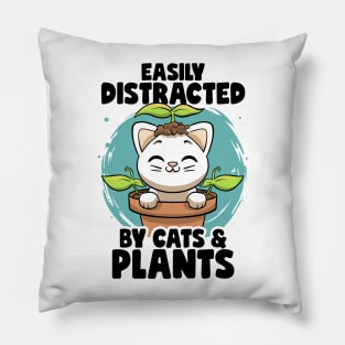 Easily Distracted By Cats & Plants Gardening Garden Botanic Pillow