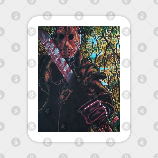 Friday The 13th - "Kill For Mommy" Jason Voorhees portrait (original) Magnet by StagArtStudios