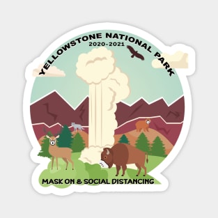 Mask On and Social Distancing at Old Faithful, Yellowstone National Park Magnet