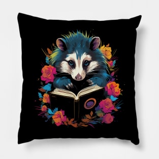 Opossum Reads Book Pillow