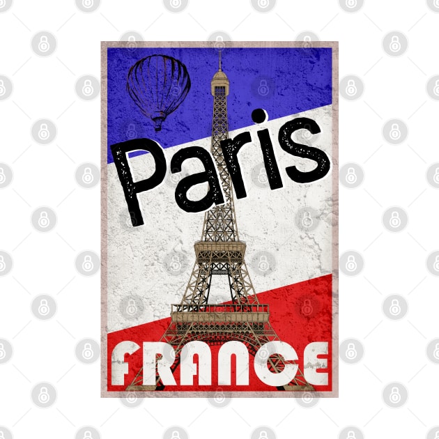 Paris France Eiffel Tower French Flag Hot Air Balloon by TravelTime