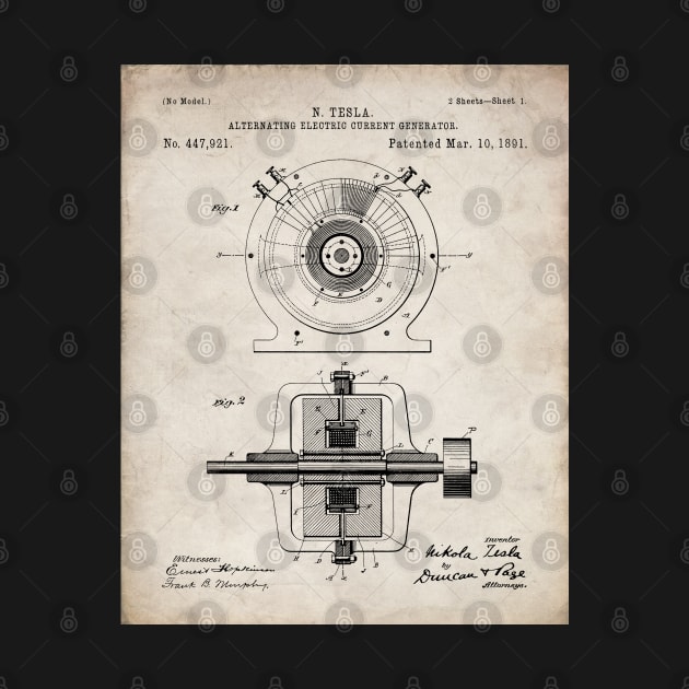 Tesla Generator Patent - Electrician Maker Workshop Art - Antique by patentpress