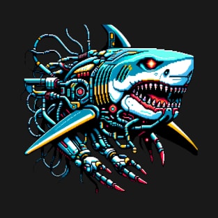 Underwater Tech Predator - Cybernetic Shark Pixel Art T-Shirt