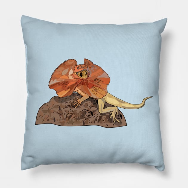 Frilled-neck lizard cartoon illustration Pillow by Miss Cartoon