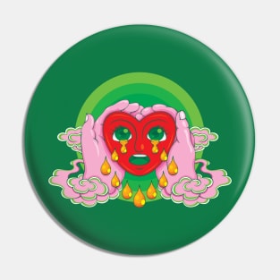 God holding a crying red heart Pin