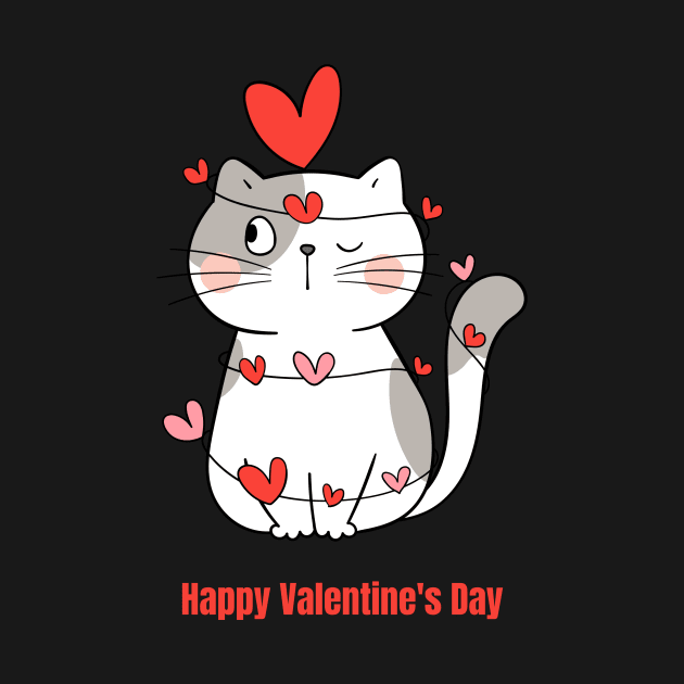 Colorful Illustrated Cute Cat Happy Valentine's Day by hstewartcrook