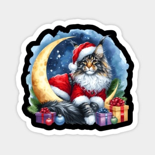 Maine Coon Cat On The Moon Christmas Magnet