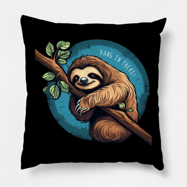 Hang in There Cute Sloth Pillow by origato