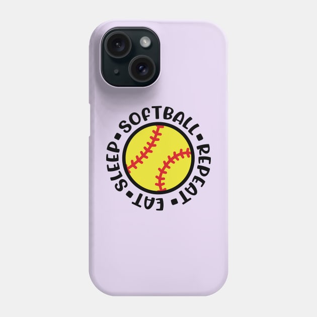 Eat Sleep Softball Repeat Girls Softball Mom Cute Funny Phone Case by GlimmerDesigns