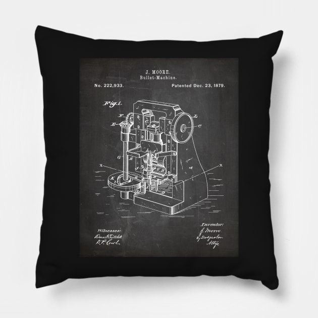 Bullet Machine Patent - Gun Enthusiast Firearms Shop Art - Black Chalkboard Pillow by patentpress