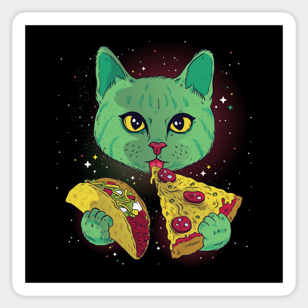 Food Over Space Pizza Cat In Space Sticker Teepublic