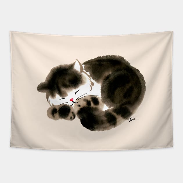 Fluffy sleeping cat Tapestry by juliewu