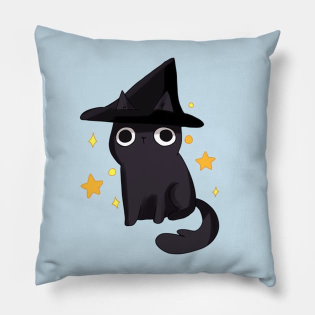 Cute wizard black cat Pillow by Mayarart