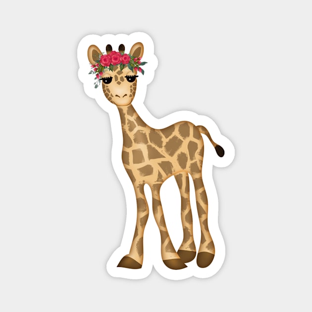 Baby Giraffe with Pink Floral Crown Magnet by CheriesArt