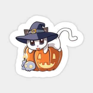 White Cat on a Pumpkin Magnet