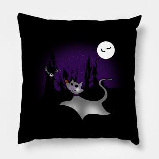 Cute Spooky Cat Ghost Halloween Night Pillow