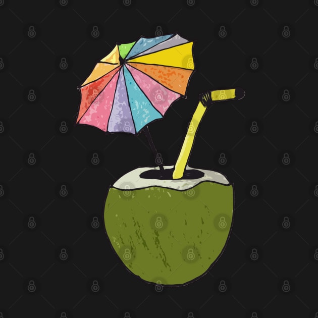 Hand drawn coconut drink with colorful umbrella drink by WatercolorFun