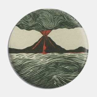 Volcano Woodcut Pin