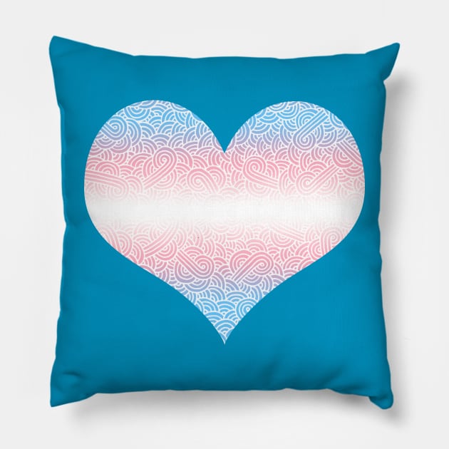 Ombré transgender colours and white swirls doodles heart Pillow by Savousepate