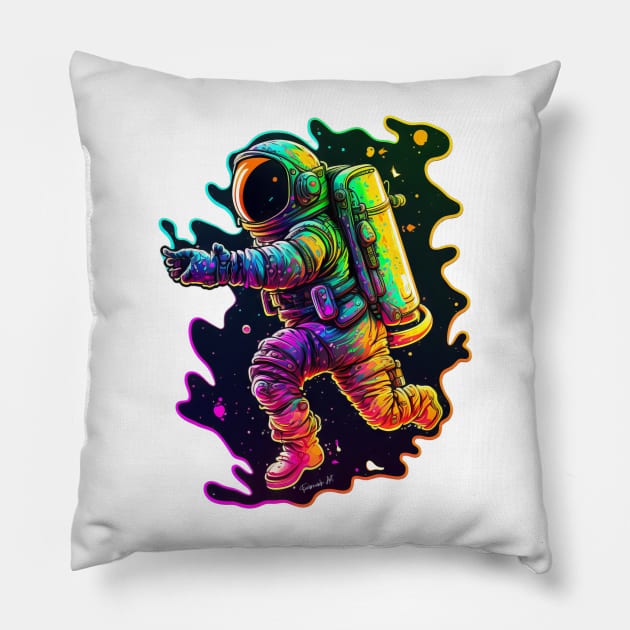 Colorful Astronaut in Space 3D Sticker #12 Pillow by Farbrausch Art