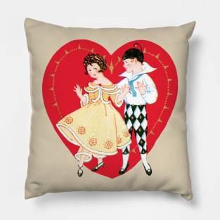 Vintage Valentine's Day Heart and Harlequin Pillow