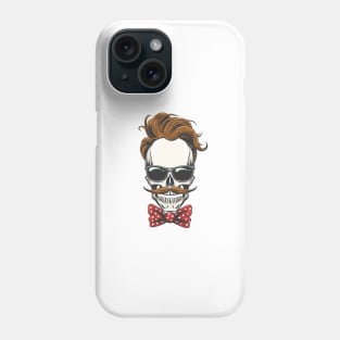 Skull with a hairstyle, mustache in a glasses and bow tie. Phone Case