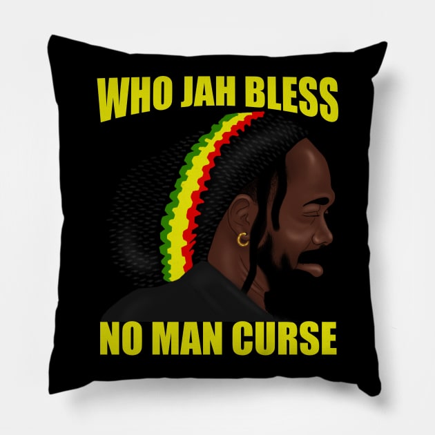 Who Jah Bless Rasta Reggae Rastafari Pillow by Merchweaver