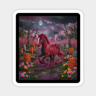 AI generated red striped horse in graveyard Magnet