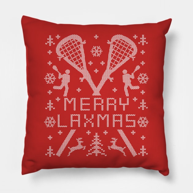 Merry Laxmas Funny Lacrosse Ugly Christmas Sweater Pillow by TeeCreations