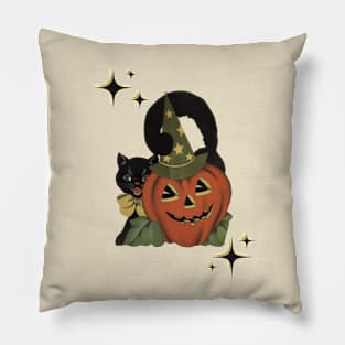 Vintage Black Cat Halloween Pillow