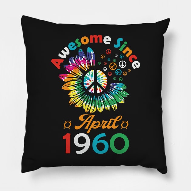 Funny Birthday Quote, Awesome Since April 1960, Retro Birthday Pillow by Estrytee