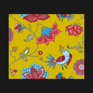 Exotic chintz with bird - mustard yellow / multicolour T-Shirt