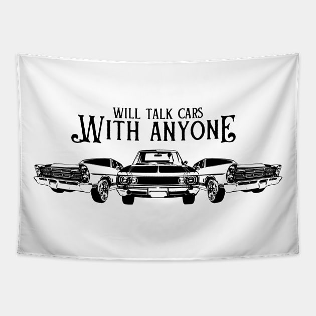 Will talk cars with anyone automobile funny design Tapestry by Gravity Zero