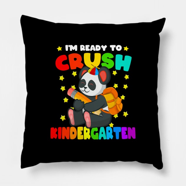 Cute Panda I'm Ready To Crush Kindergarten Back to School Pillow by Rebrand